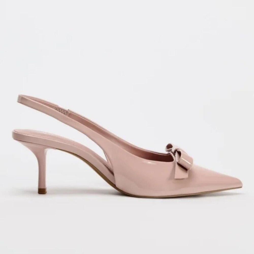 ZARA BOW TRIM SATIN EFFECT HEELED SHOE